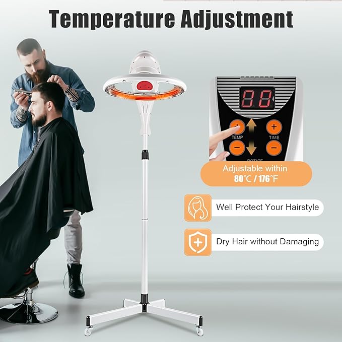 Stand Hair Dryer 950W Orbiting Rotating Hair Processor Hair Dryer Accelerator Hair Steamer with Swivel Caster Rolling Base for Salon Spa and Home Hair Care (White)