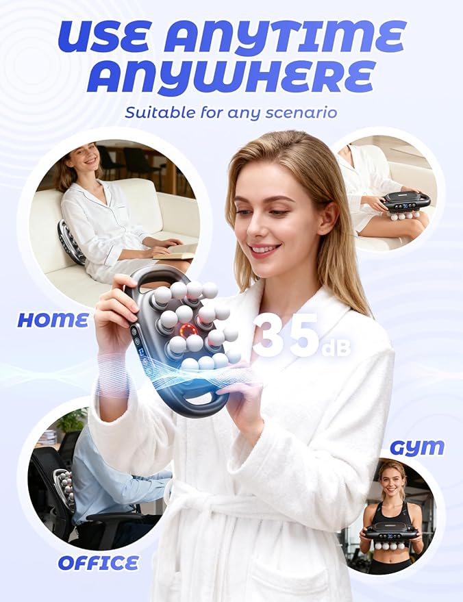 Veloreva Massager 16 Head Massage Gun Deep Tissue Fast Relief in 60 Seconds Pro Massager with 3 Modes &amp 30 Levels Stops Pain from Coming Back Spa-Like Shoulders Neck Back Arms Legs