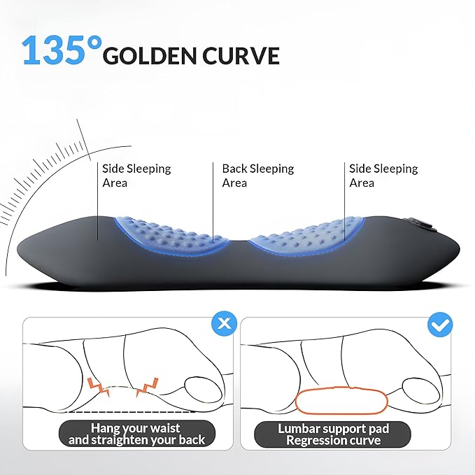 Rechargeable 3 in 1 Back Massager Electric Lumbar Support Pillow Heat Vibration Massage Lower Back