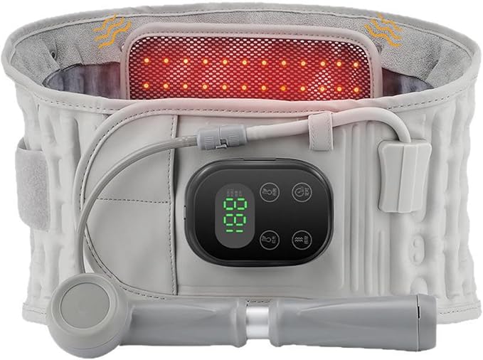Heated Back Support Belt Adjustable Lumbar Brace for Comfort and Warmth Massage Inflatable Brace for Spinal Lumbar Woman Men Heating Pad