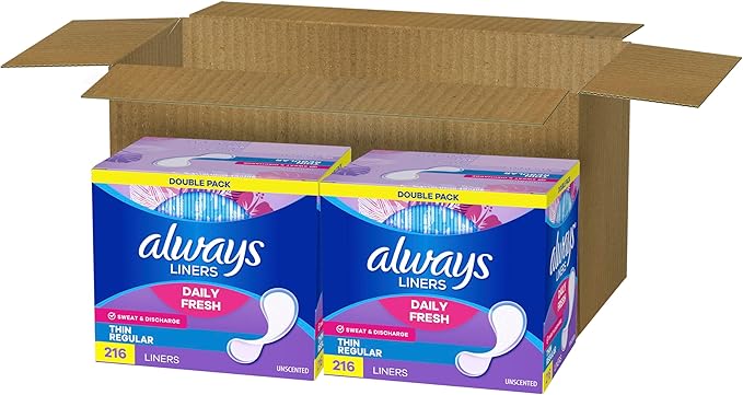 Always Daily Fresh Thin Liners Regular Absorbency Unscented Panty Liners 432 Count (Pack of 2)