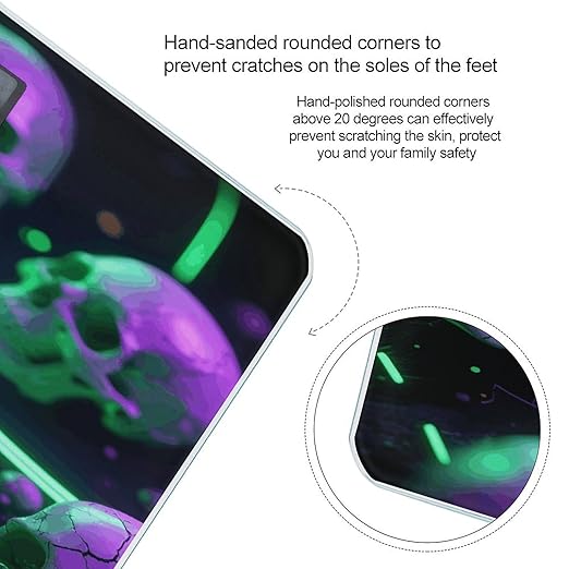 Green Purple Skull Weight Scale Large Digital Bathroom Scales with Bright LED Display Non Slip Digital Scale and Step On Fashion Weighing Machine for Body
