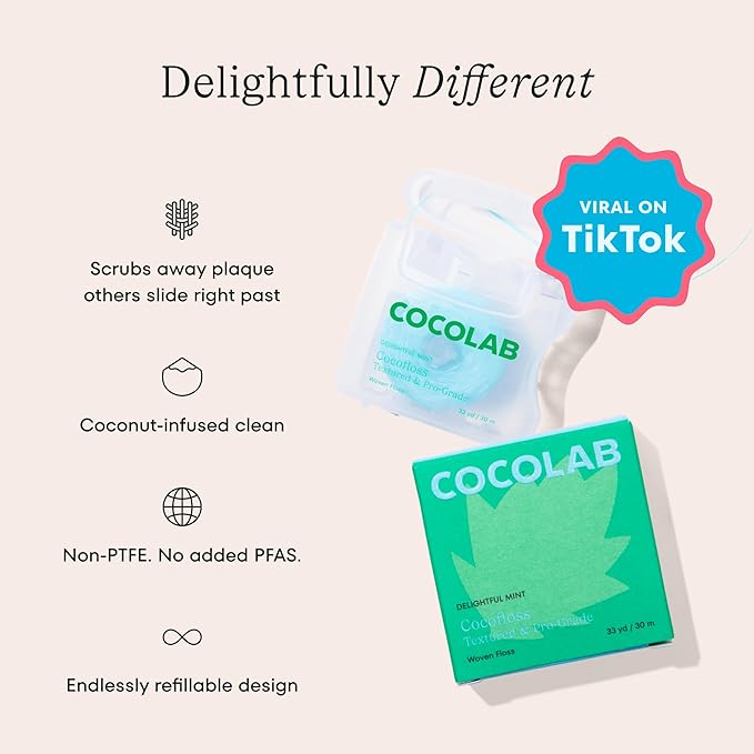 Cocofloss Expanding Woven Dental Floss by Cocolab Waxed Tooth Floss for Daily Oral Care Coconut Oil Infused Vegan for Adults and Kids Mint Scent 3 Pack