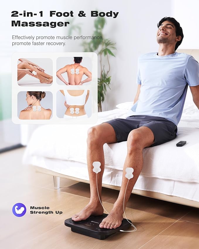 KINGJOY Foot Massager for Neuropathy Rechargeable EMS TENS Foot Stimulator with 10 Modes 20 Intensities for Circulation Plantar Fasciitis &amp Swelling Pain Relief Gifts for Women Men-Black