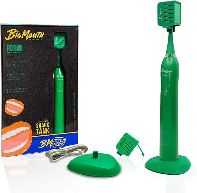 BIG MOUTH TOOTHBRUSH Dr Bobbi Electric Toothbrush for Adults Ultrasonic Rechargeable Toothbrush with 5 Cleaning Modes &amp 2-Minute Smart Timer Retains 42-Day Battery Travel-Ready Design – (Green)