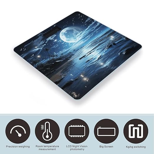 Moon Over Ocean Scale for Body Weight High Precision Digital Weight Scales with LCD Display Anti-Slip Sturdy Slim Tempered Glass Bathroom Scale for Home Use