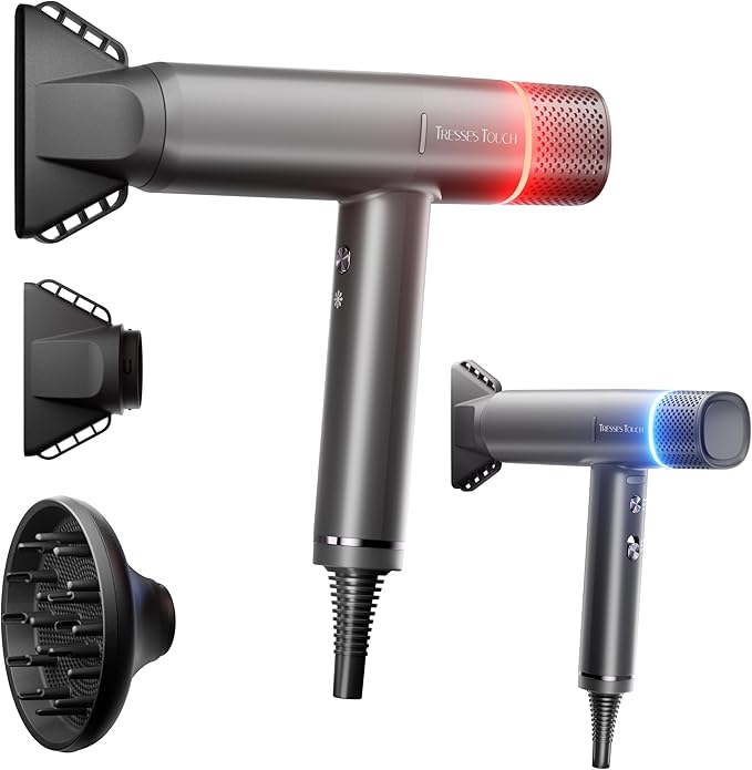 Ionic Hair Dryer with Diffuser and Concentrator Professional Lightweight Quiet Blow Dryer Powerful 1600 Watt Motor for Fast Drying and Straight &amp Wavy Hair 3 Temps/2 Speeds 6.56 Ft Cord Grey