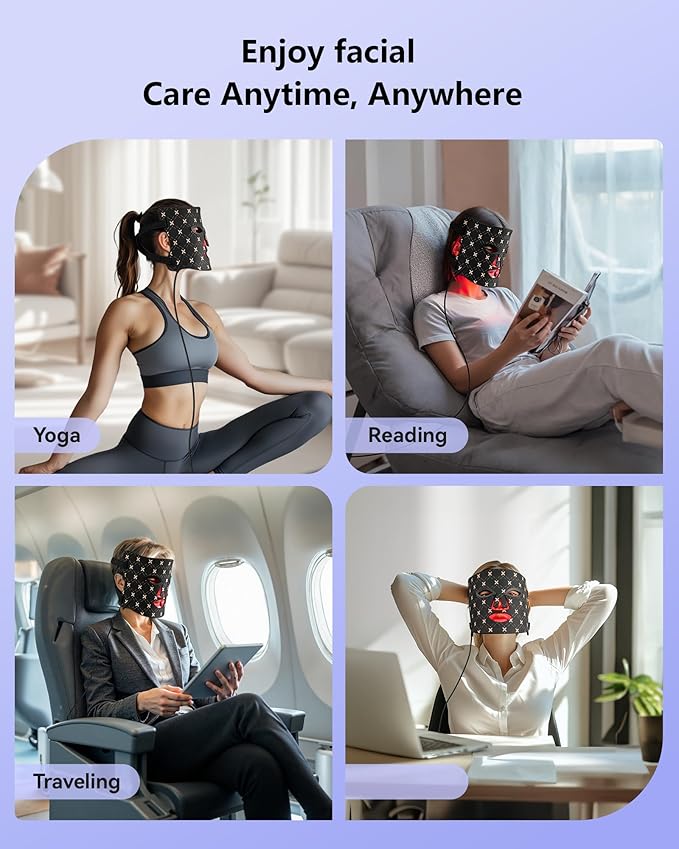 Red Light Therapy for FaceLED Face Mask Light Therapy 630nm &amp 830nm Wavelength LED Light Therapy Device for Home Use (Dark)