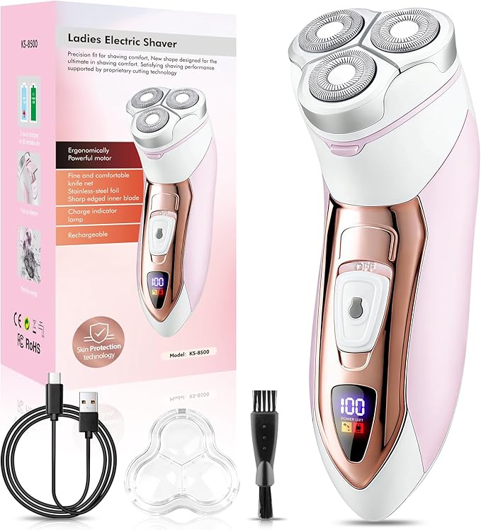 Electric Razors for WomenRechargeable Shaver for WomenLED Display Wet &amp Dry Waterproof Electric Razors for Body Face Legs Underarms and Bikini AreaPop-Up Trimmer Portable Travel Razor Pink