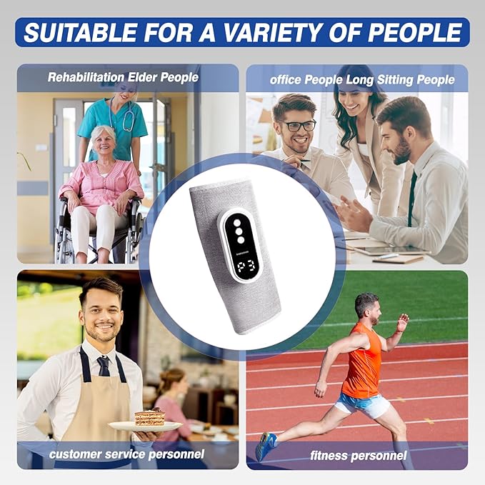 Air Compression Leg Massager Cordless Leg Compression Massager for Circulation with 3 Modes and Heat Easy to use Muscle Relaxation(Pair) (Grey)