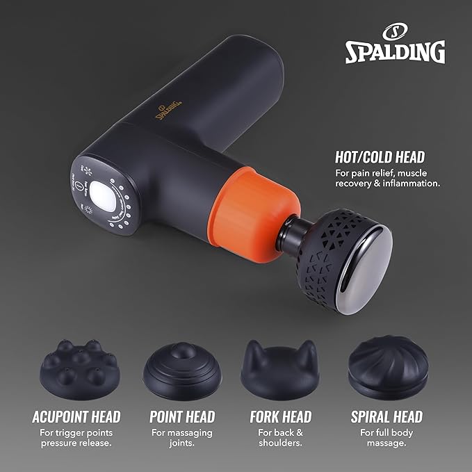 Spalding - Massage Gun Percussion Massager for Deep Tissue Muscle Relief and Recovery Cordless Rechargeable Handheld Massager for Pain Relief Fitness &amp Post Workout (Black/Red)