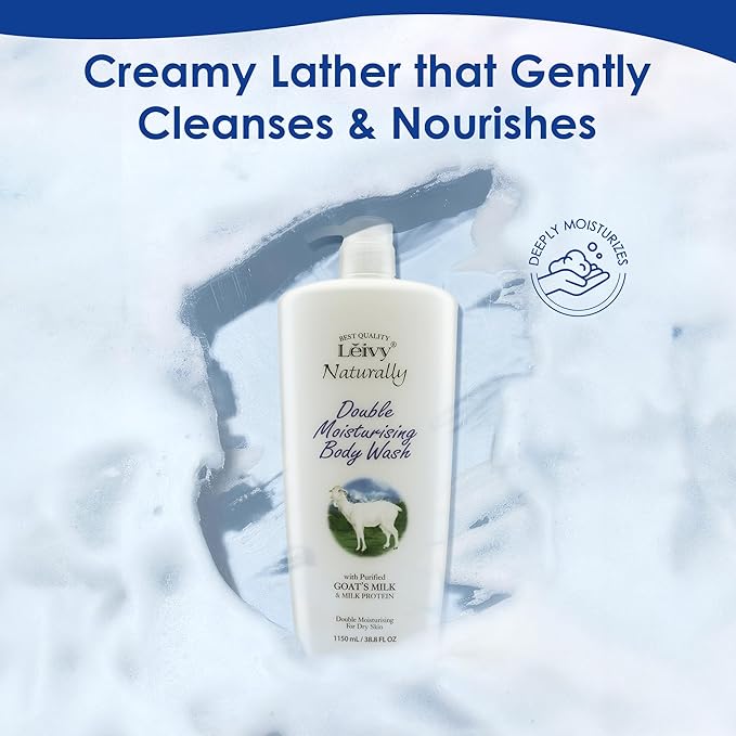Lěivy Goat Milk Body Wash Moisturizing - Floral Fragrance for Dry Skin Cleanser Hydrating Body Shampoo Enriched with Hydrolyzed Milk Protein &amp Vitamin E 38.8 Fl oz Bottle