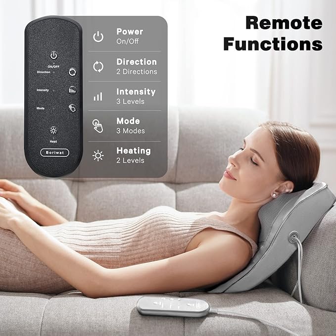 Boriwat Neck and Shoulder Massager with Heat Shiatsu Massage Pillow with 3D Deep Tissue Kneading for Back Legs Foot Body Pain Reliefat Home Office Car for Mom &amp Dad