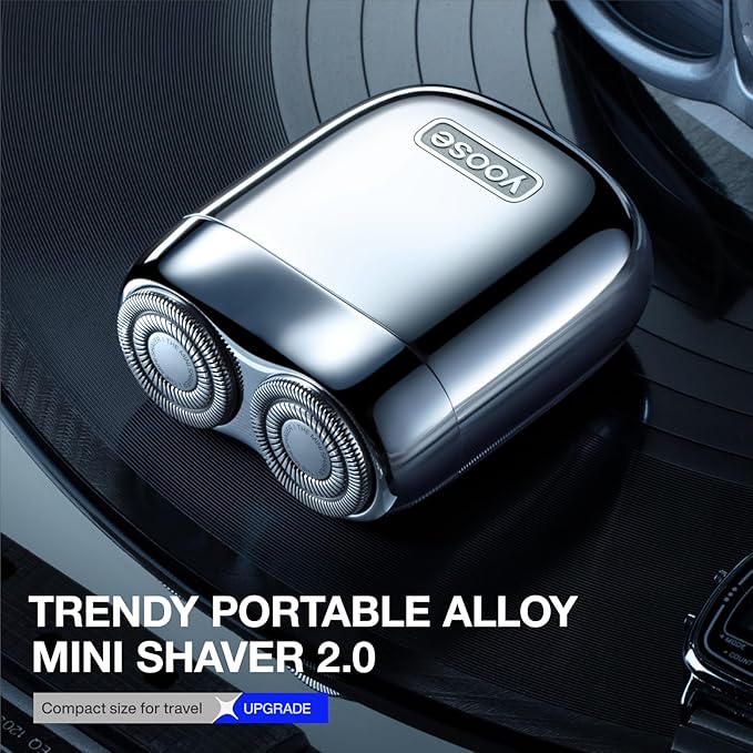 yoose Mini Shaver Bundle: Portable Electric Shaver for Men and Replacement Head Magnetic Design IPX7 Waterproof Dry Shave Silver