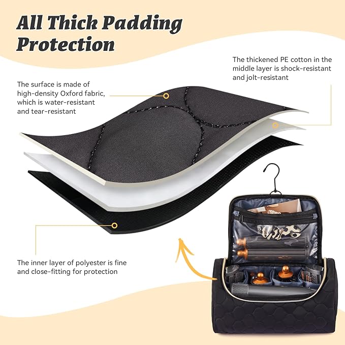 Travel Case for Dyson Airwrap Complete Style Portable Padded Storage Bag with Hanging Hook Fits All Dyson Airwrap Models &amp Attachments Black