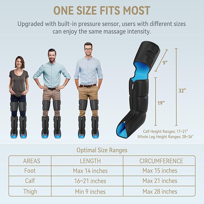 FIT KING Air Compression Leg Massager with Heat and Compression for Circulation and Pain Relief Full Leg &amp Foot Massager for Swelling Edema RLS with Pressure Sensor LCD Display for Dad Mom Wife