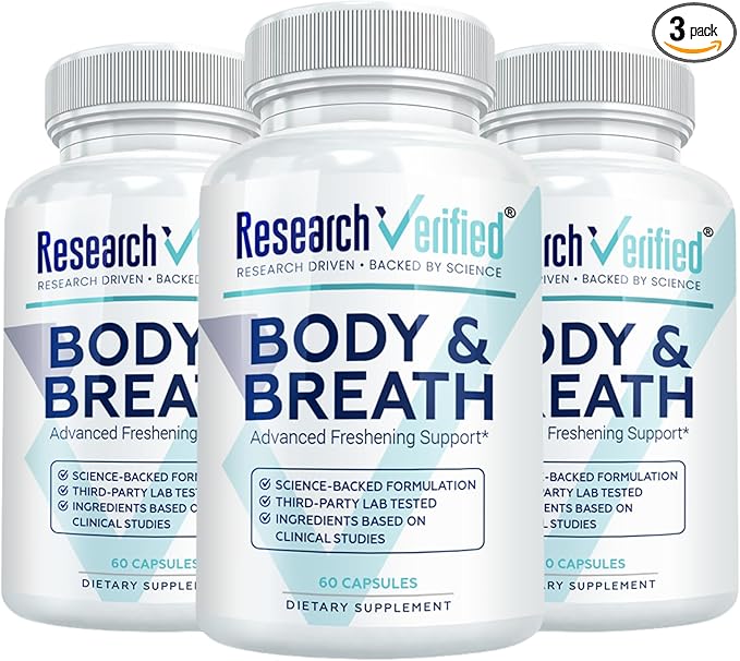 Research Verified Body &amp Breath Natural Deodorant &amp Freshener - Bad Breath &amp Body Odor Supplement - 60 Count (3 Months Supply)