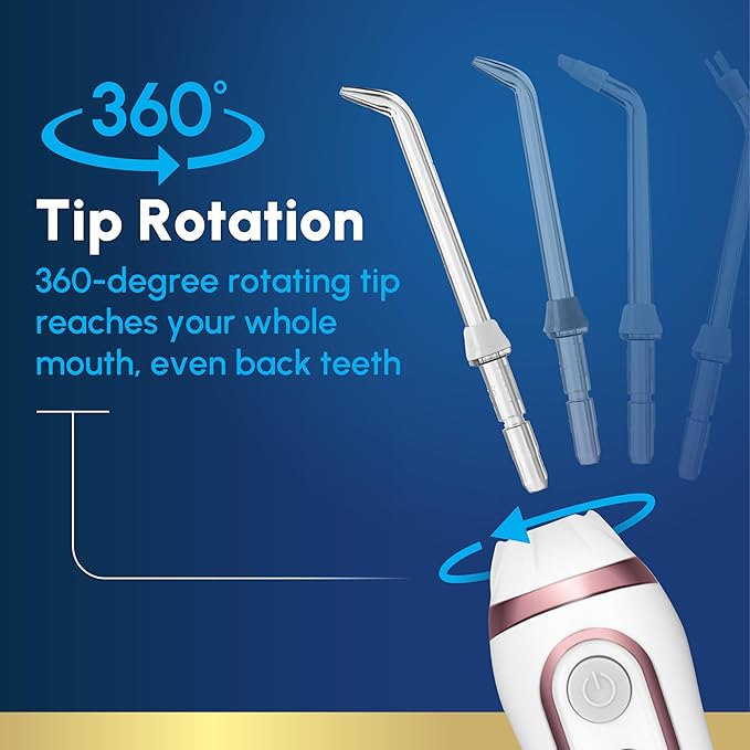 Waterpik Cordless Advanced 2.0 Water Flosser For Teeth Gums Braces Dental Care With Travel Bag and 4 Tips ADA Accepted Rechargeable Portable and Waterproof Rose Gold WP-589 Packaging May Vary