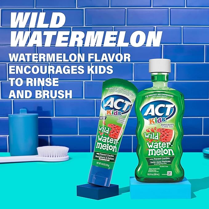 ACT Kids Anticavity Fluoride Rinse Wild Watermelon 16.9 Ounce (Pack of 2)
