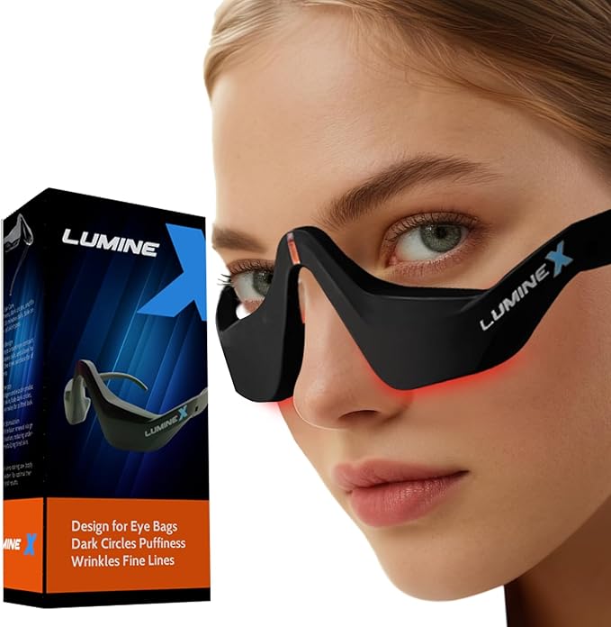 Under-Eye Red Light Therapy Device &amp Microcurrent Eye Massager Puffiness Eye Bags - Red Light Therapy Glasses for Reducing Wrinkles and Fine Lines