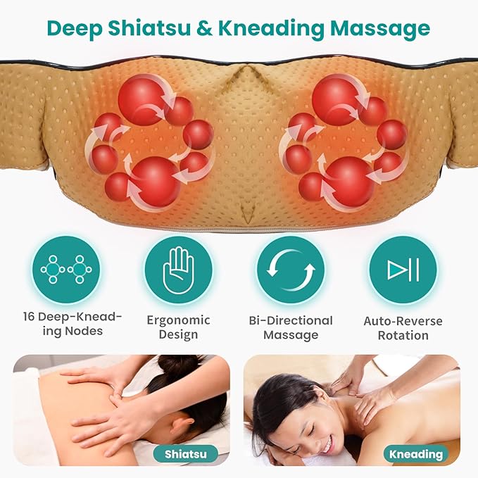 Nekteck Shiatsu Neck and Foot Massager with Heat Combo for Pain Relief Deep Tissue Body Relaxation Tools Gifts for Him Her
