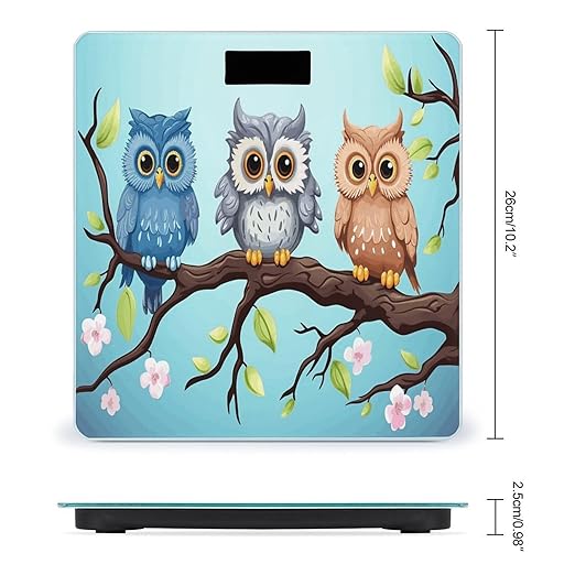 Owls on A BranchScale for Body Weight with LCD High Precision Weighing Scales Fashion Sturdy Tempered Glass Weight Scales Easy-to-Read Digital Bathroom Scale for Daily 400lb