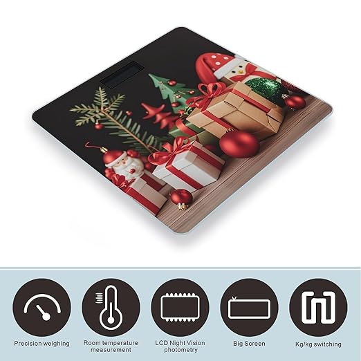 Xmas Decoration Christmas Gift Bathroom Scale Automatic Power On/Off Body Scales LCD Backlight Display Square Digital Scale Rounded Corners Bathroom Scales for Home Bedrooms