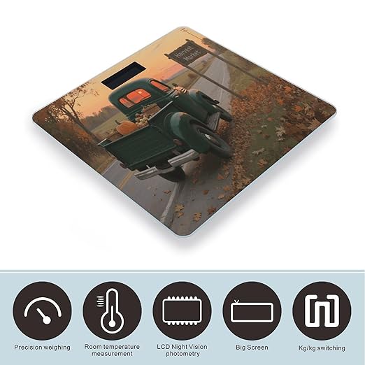 Autumn Fall Truck Weight Scale Cute Bathroom Scale for Body Highly Accurate Digital Weighing Machine for People Compact LCD Display Scales with Sturdy Toughened Glass Scales