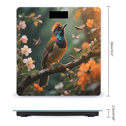 Royal Flycatcher Weight Scale Cute Bathroom Scale for Body Highly Accurate Digital Weighing Machine for People Compact LCD Display Scales with Sturdy Toughened Glass Scales