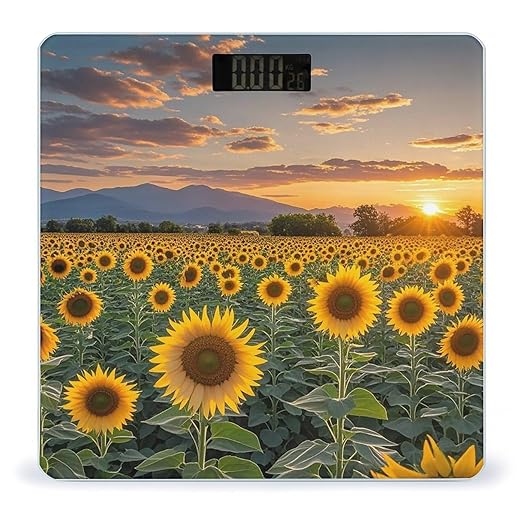 Beautiful Sunflower Field Sunset Scale for Body Weight Highly Accurate Digital Bathroom Body Scale Digital Bathroom Scales for People Anti-Slip Large LCD Display Smart Scales