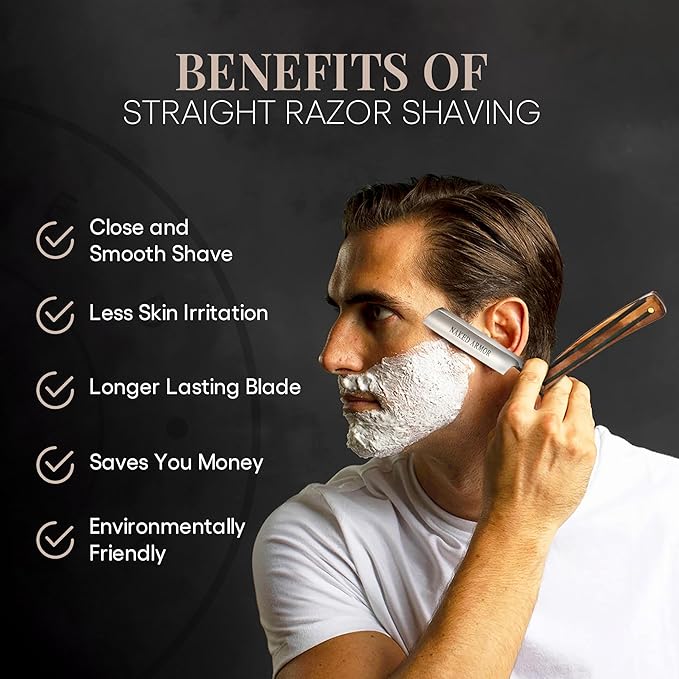 Naked Armor Lac Straight Razor - Shave Ready 7/8 Spike Nose Japanese Steel Straight Razors for Men with Sandalwood Scale Case Included Close Shave