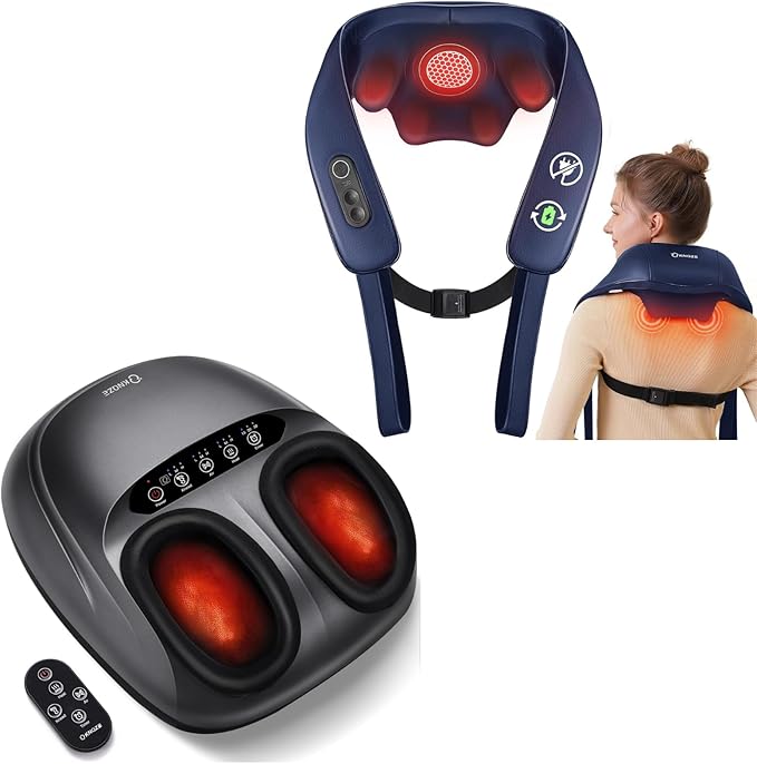 KNQZE Neck and Shoulder Massager with Heat Shiatsu Deep Kneading Foot Massager with Heat Compression