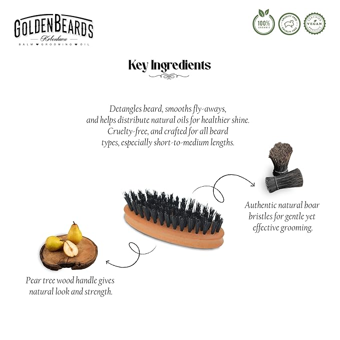 Golden Beards Travel Beard Brush – Pear Tree Wood Handle &amp Natural Boar Bristles – Compact Grooming Tool That Fits in Your Bag Perfect for Beard Maintenance on the Go