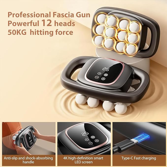 12 Heads Muscle Massage Gun Deep Tissue with 3 Model &amp 30 Levels Cordless Quiet Back Massager for Pain Relief Deep Tissue Neck Massager Birthday Gifts for Men 4k Smart Display