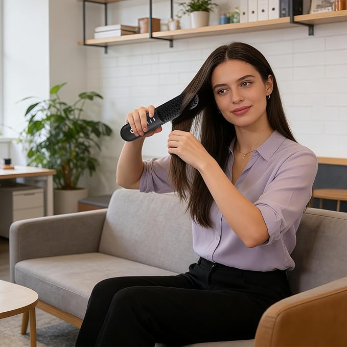 Straightener Brush | Fast Heating Anti-Scald Comb - Hair Straightener Comb Hot Styler - for Long Short Curling Straightening Women Girls Home Travel Outdoor