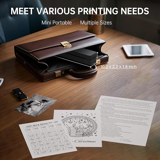 iDPRT MT610 Portable Thermal Printer 300DPI HD Mobile-Travel-Printers Inkless-Wireless-Small-Printer for Home Use Office Vehicles Bluetooth Printers Supports 8.5 x 11 US Letter&ampA4&ampA5 Dee