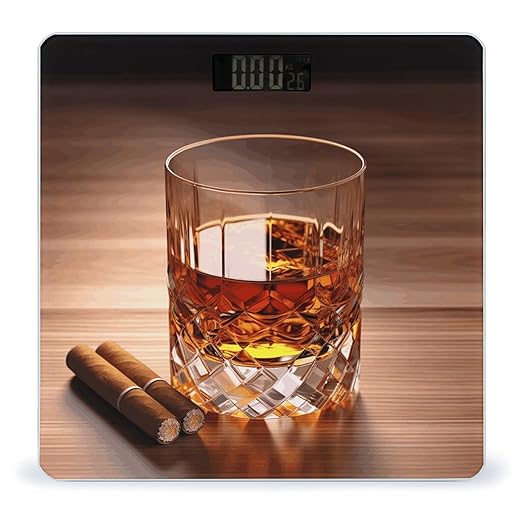 Brown Liquor in Cup Scale for Body Weight Safe Rounded Corners Tempered Glass Digital Bathroom Scale LED Display 400lb Capacity Weight Scales with High Precision Sensors