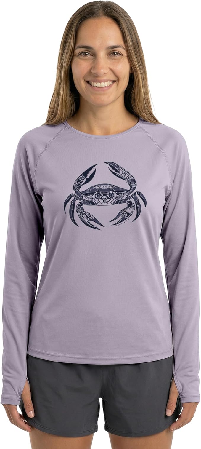 Reel Life Women's Long Sleeve - UPF 50+ Sun Shirts for Women Quick-Dry UV Protection Clothing 4-Way Stretch with Thumbholes