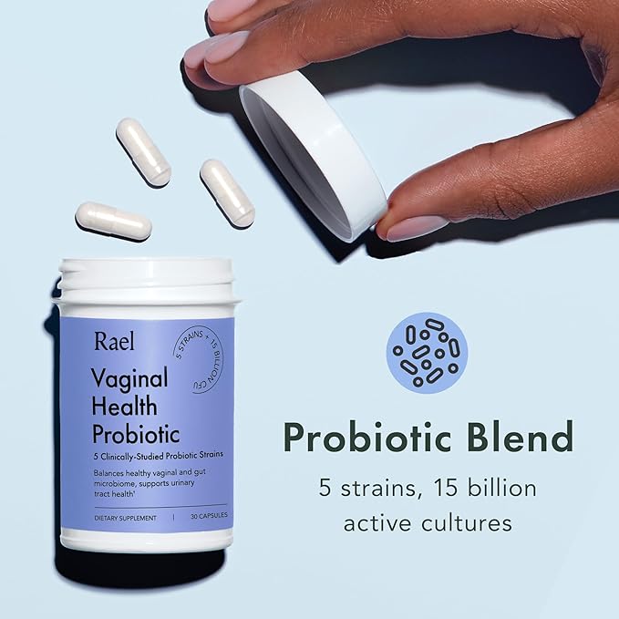 Rael Bundle - Probiotics Supplements for Women Digestive Enzymes Urinary Tract Health (30 Day Supply) &amp Flushable Feminine Wipes pH Balance (10 Count Pack of 3)