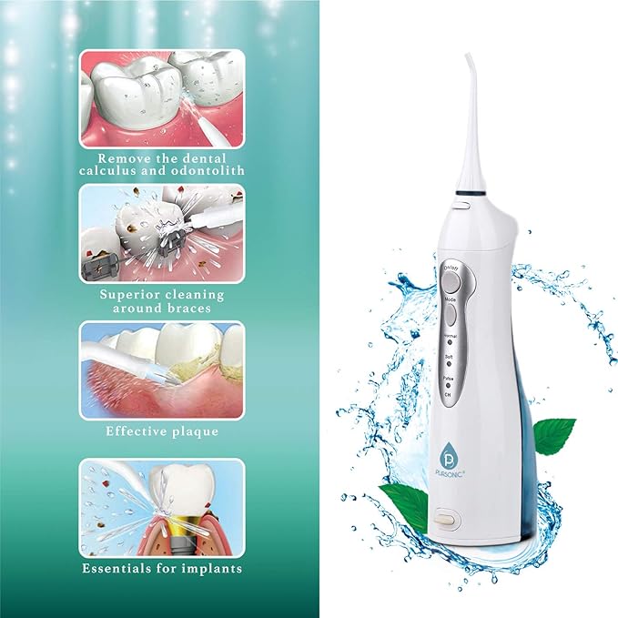 Pursonic USB Rechargeable Oral Irrigator Water Flosser Helps Remove Plaque And Dilute Harmful Toxins.