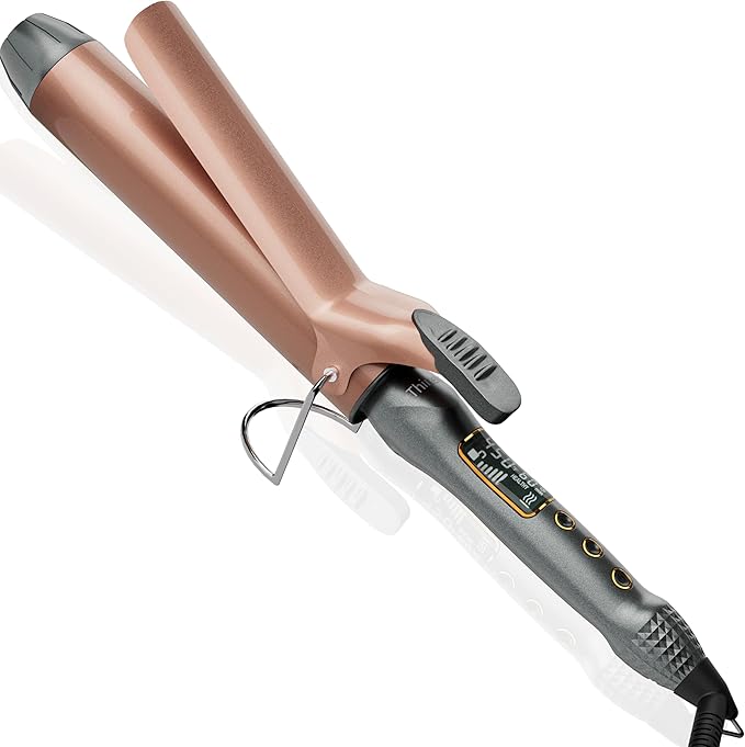 Thirtek 1 1/2 Inch Large Curling Iron with 1.5 Inch Ceramic Tourmaline Barrel 15 Temps (180°F-450°F) for Fast Long-Lasting Smooth Salon Finish 60-min Auto Shut-Off Dual Voltage Hair Curler