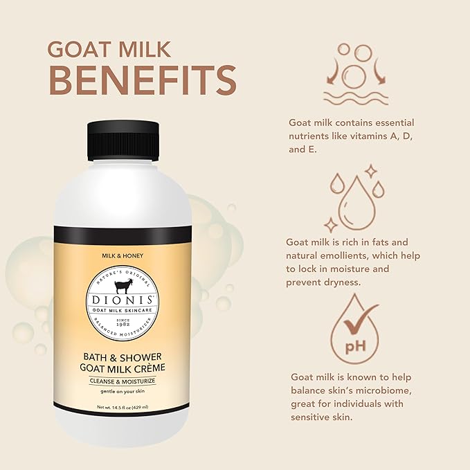 Dionis Goat Milk Bath Soap &amp Liquid Shower Crème Milk &amp Honey 14.5oz (Pack of 1)