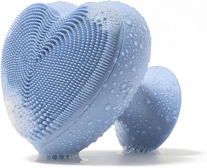 Heart Face Clean Pro⁺ - Electric Silicone Facial Scrubber for Acne with 7000+ Sonic Pulses - IPX7 Waterproof Rechargeable Exfoliator with Slip-Free Grip 3 Speed Settings &amp Phthalate-Free - Arctic