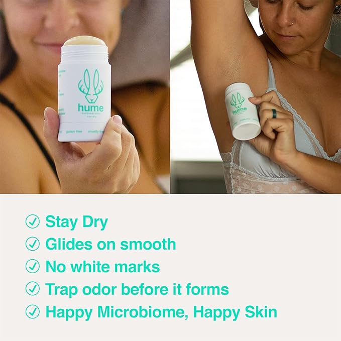 Hume Supernatural Aluminum Free Deodorant for Women &amp Men - Probiotic Plant-Based Baking Soda Free Aloe &amp Cactus Flower Anti Sweat Stain &amp Odor – Desert Bloom Amber Woods Wild Cora