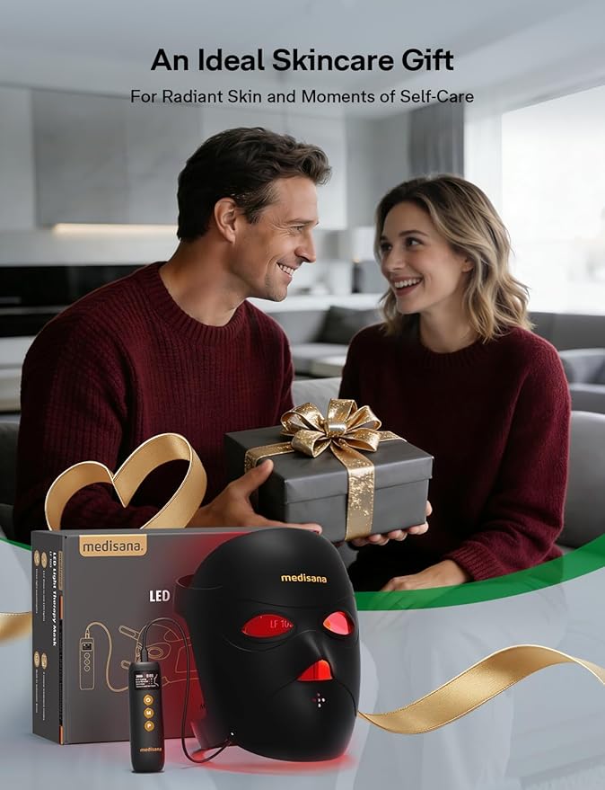 Medisana 3D Red Light Therapy Mask for Face 336 LEDs Light Therapy Mask with 3 Modes - NIR 830nm Red 630nm Blue 415nm - Cordless &amp Rechargeable LED Face Mask for Home Skincare Gifts for Women