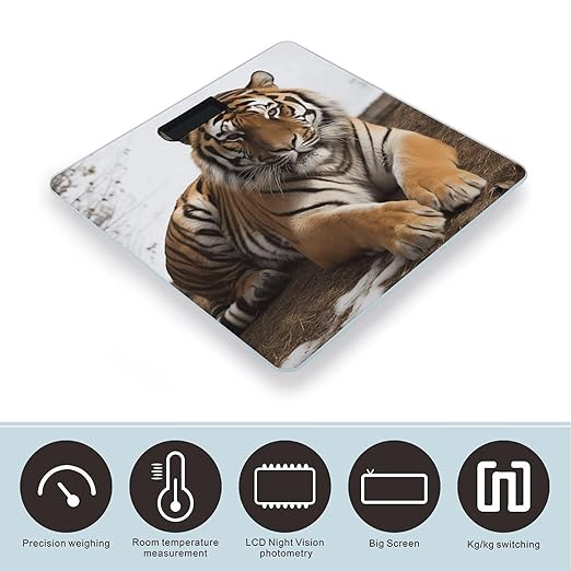Big Tiger Bathroom Scale Rounded Smart Scale for Body Weight Automatic Power On/Off Weight Scales Accurate Bathroom Digital Scales for Pet Home Bedroom Kitchen
