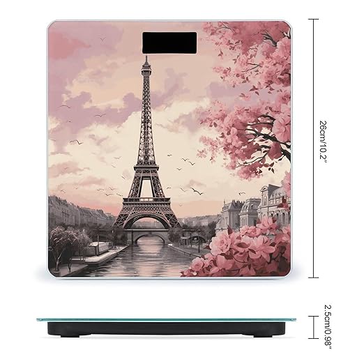 Romantic Paris Tower Bathroom Scale Automatic Power On/Off Body Scales LCD Backlight Display Square Digital Scale Rounded Corners Bathroom Scales for Home Bedrooms