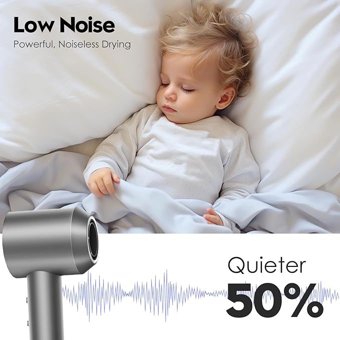 Professional Hair Dryer for Fast Drying with 150000 RPM High-Speed Brushless Motor 500 Million Negative Ionic Lightweight and Low Noise Ideal for Home Travel and Salon Use