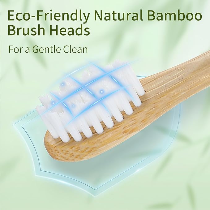 Bamboo Electric Toothbrush丨Rechargeable Electric Toothbrush with 4 Bamboo Heads Soft Castor Oil Bristles5 Moedes&amp3 Intensities 45 Days Battery Life IPX7 Waterproof-White