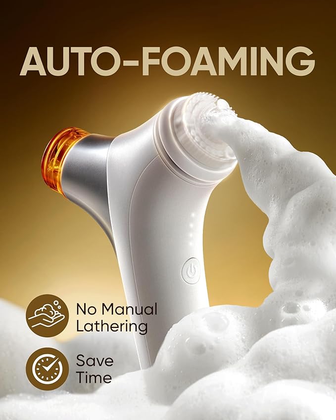 kingdo 2-in-1 Face Scrubber &amp Makeup Remover Device Smart Automatic Foaming Facial Cleansing Brush Exfoliator with Face Cleanser for Deep Cleansing &amp Exfoliating &amp Removing Makeup Skin Ca